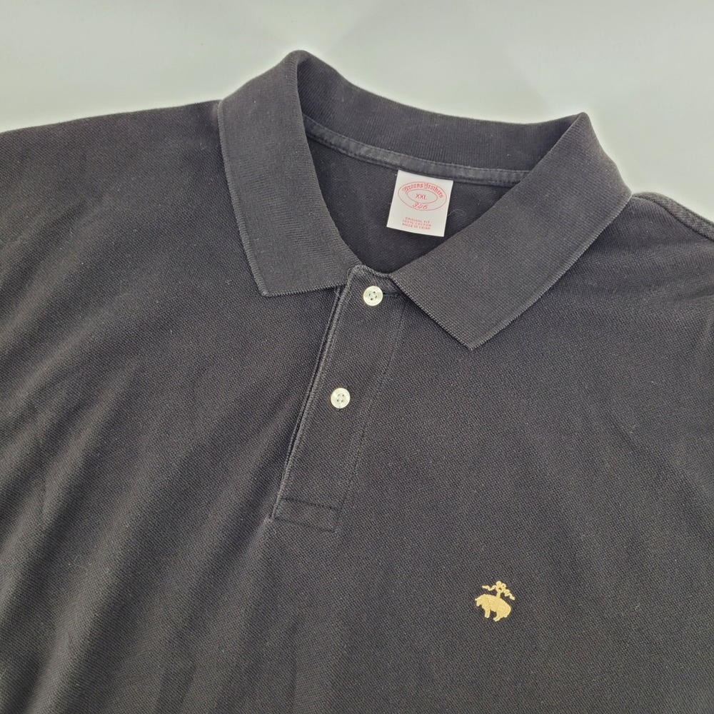 Brooks Brothers 346 Polo Shirt Mens XXL Black Original Fit Pique Cotton Logo